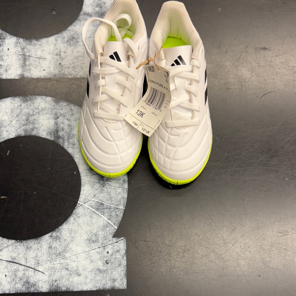 Adidas Kids White and Neon Green Sneakers